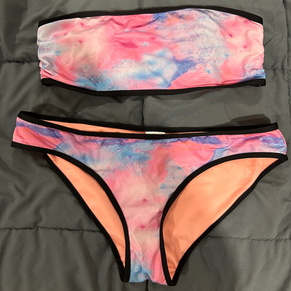 Tie dye pink orange blue two piece bikini bathing suit